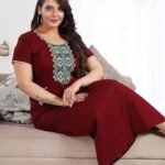 Cotton Nighty for Women |  red color Printed Night Gown for Women with Pocket | Maxi Nighty, Comfortable Sleepwear for Daily Use