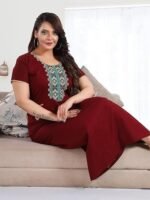 Cotton Nighty for Women |  red color Printed Night Gown for Women with Pocket | Maxi Nighty, Comfortable Sleepwear for Daily Use