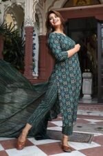 Cotton Blend Straight Kurta Pant Dupatta Set-Stylish Ethnic Wear for Women - Image 4