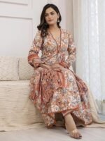 Printed Cotton Anarkali Kurta & Pant With Dupatta Set - Image 3