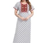 Cotton Nighty for Women | white color Printed Night Gown for Women with Pocket | Maxi Nighty, Comfortable Sleepwear for Daily Use