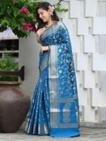 Women blue color banarasi saree - Image 4