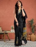Vichitra Silk Printed Saree With Unstitched Blouse Piece - Image 5