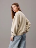 Women's Fleece Sweatshirt Solid Pattern with Classic Round Neck(Beige,XL) - Image 3