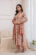 Printed Cotton Anarkali Kurta & Pant With Dupatta Set - Image 5