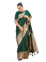 Trendy Banarasi Woven Saree with Heavy Jacquard Work, Elegant Design, Silk Saree with Maching Lace Border Unstitched Blouse Piece for Weddings & Festive Occasions