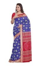Saree with Blouse Piece, Blue Base with Flower Design, Red Pallu and Border