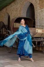 Women's blue color Cotton Kurta Pant Set with Dupatta