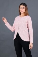Woolen Round-Neck Self Design Cardigan Sweater for Winter Wear Full Sleeves Crop Design - Image 4