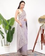 Silk Saree with Hand Zari Embroidery  Festive & Occasion Wear - Image 4