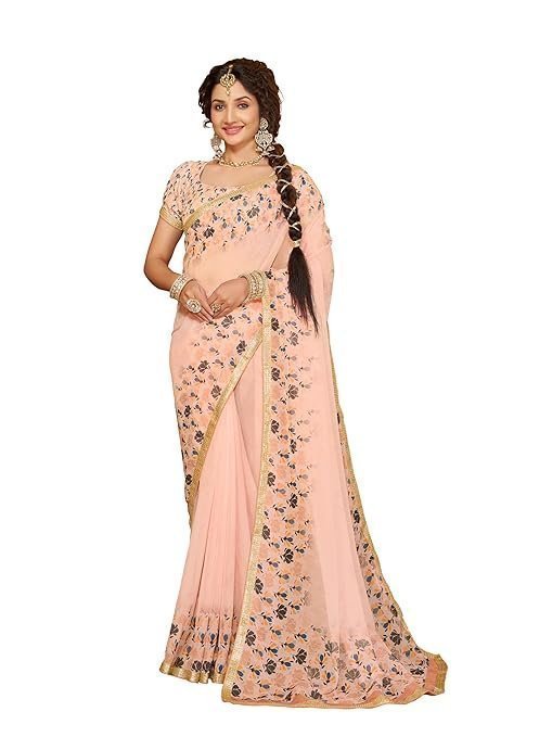 81fIumU5SSL._SY679_-1-1.jpg Elegant Lace Border Lintus Saree with Unstitched Blouse Piece - Image 1