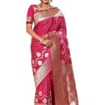 Banarasi Silk Gold Zari Saree-6.3 Mtr(Dark Pink;Golden)