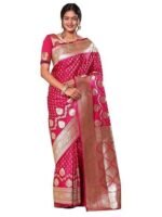 Banarasi Silk Gold Zari Saree-6.3 Mtr(Dark Pink;Golden)