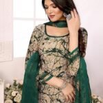 Printed Dress Material - Unstitched Crepe Fabric Kurti, Pants & Dupatta Set