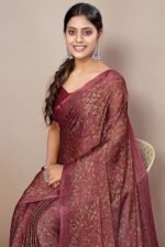 Chiffon Floral Printed Saree with Blouse Piece - Image 3