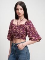Women's Floral Printfitted Crop Top | Short Puff - Image 2