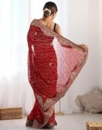 Georgette Bandhani Printed Sequence Embroidery Lace Saree With Unstitched Blouse Piece - Image 5