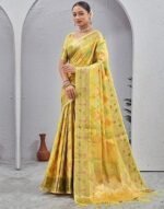 Banarasi Silk Jacquard Zari Work Saree With Unstitched Blouse Piece - Image 3