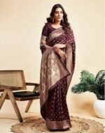 Banarasi Soft Silk Saree Pure Silk with Unstitched Blouse Piece - Image 4