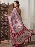 Crepe Ajrak Printed Saree With Unstitched Blouse (KAJRKH386001_RJ11_Parent) - Image 4