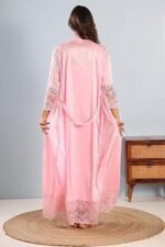 Nightgown Swarvoski Crystals Work Women Nighty with Lace and Robe - Image 3
