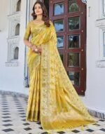 Banarasi Silk Jacquard Zari Work Saree With Unstitched Blouse Piece - Image 4