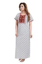 Cotton Nighty for Women | white color Printed Night Gown for Women with Pocket | Maxi Nighty, Comfortable Sleepwear for Daily Use - Image 4