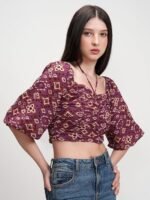 Women's Floral Printfitted Crop Top | Short Puff - Image 4