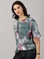 Oversized | Loose Fit | Half Sleeves 100% Cotton Round Neck Tie-Dye Printed T-Shirt for Womens/Girls - Image 5