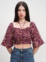 Women's Floral Printfitted Crop Top | Short Puff - Image 3