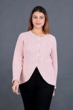 Woolen Round-Neck Self Design Cardigan Sweater for Winter Wear Full Sleeves Crop Design - Image 5