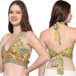 Halter Neck Wrap Top|top for Women|Backless Tops for Women|Halter Neck Tops|Adjustable wrap Waist|Boho Beach Border Print|Easily fits S-M|Bust30-36Inch|LengthUpTo 18Inch