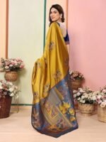 Kanjivaram Banarasi Soft Silk Saree With Unstitched Blouse Piece (Silk Box Flower) - Image 3