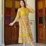 Women's Cotton Floral Printed Anarkali Maxi Dress