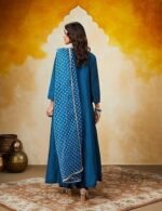 Women's Embroidered & Printed Rayon Kurta & Viscose Pant with blue Dupatta Set - Image 3