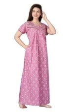 Cotton Nighty for Women | pink Printed Night Gown for Women with Pocket | Maxi Nighty, Comfortable Sleepwear for Daily Use - Image 3