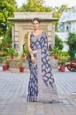 Lucknowi Chikankari Linen cotton Woven Sarees For Women with Blouse sarees for Women - Image 5