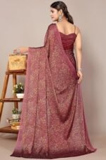 Chiffon Floral Printed Saree with Blouse Piece - Image 5
