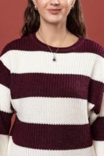 Women’s Woolen Striped Pullover Sweater | Full Sleeve Round Neck Winterwear | Cozy Warm Stylish Regular Fit Winter Sweater - Image 5