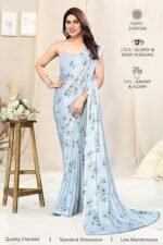 Chiffon Floral Printed Saree with Blouse Piece - Image 3