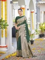 Trendy Banarasi Woven Saree with Heavy Jacquard Work, Elegant Design, Silk Saree with Maching Lace Border Unstitched Blouse Piece for Weddings & Festive Occasions - Image 3