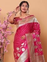Banarasi Silk Gold Zari Saree-6.3 Mtr(Dark Pink;Golden) - Image 3