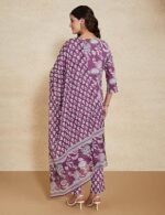 Blend Regular Cotton Rich Printed Kurta Pant Set with Dupatta - Image 3
