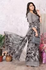 Trendy Printed Georgette Red Color Saree with Blouse Material - Image 3