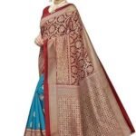 Women printed Banarsi red color saree