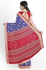 Saree with Blouse Piece, Blue Base with Flower Design, Red Pallu and Border - Image 3
