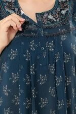 Cotton Nighty for Women | blue Printed Night Gown for Women with Pocket | Maxi Nighty, Comfortable Sleepwear for Daily Use - Image 4