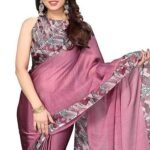 Fancy Chiffon Leaf Border Printed Solid Saree with Blouse Piece