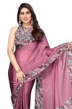 Fancy Chiffon Leaf Border Printed Solid Saree with Blouse Piece