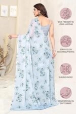 Chiffon Floral Printed Saree with Blouse Piece - Image 4